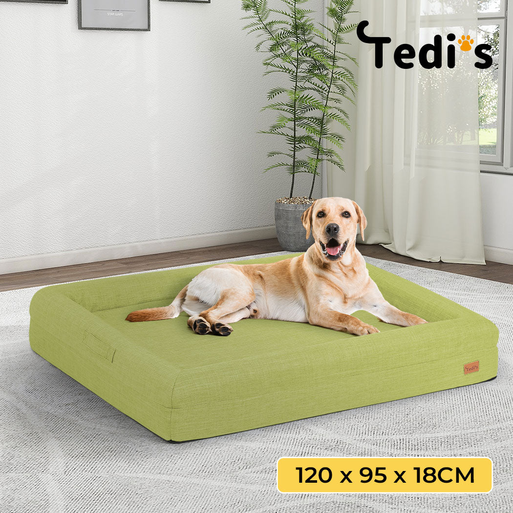 Tedi’s Orthopedic Dog Bed Calming Pet Beds Washable Portable Handle Large Green