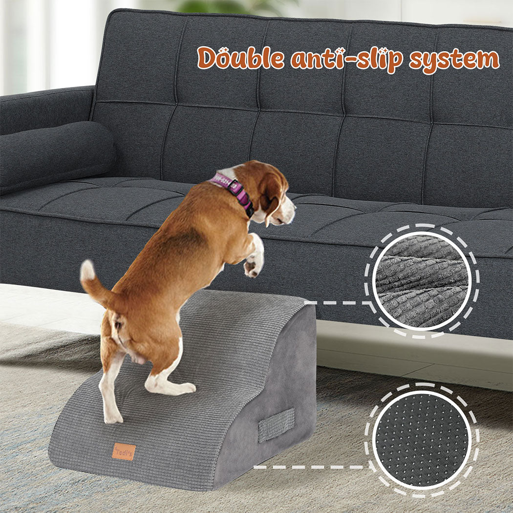 Tedi's 2-Teirs Dog Stairs Ramp for Bed Couch Sofa Steps Removable Washable Portable Foam