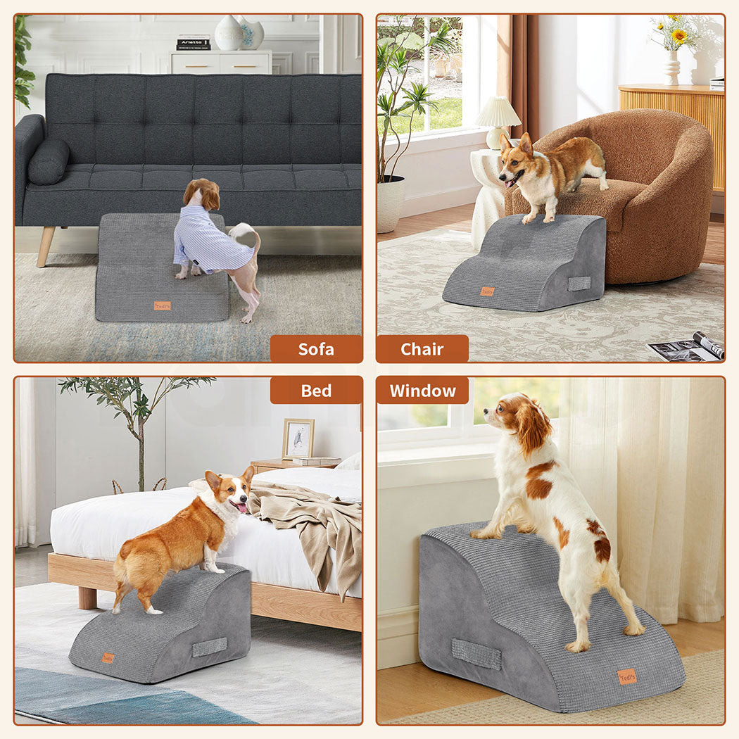 Tedi's 2-Teirs Dog Stairs Ramp for Bed Couch Sofa Steps Removable Washable Portable Foam