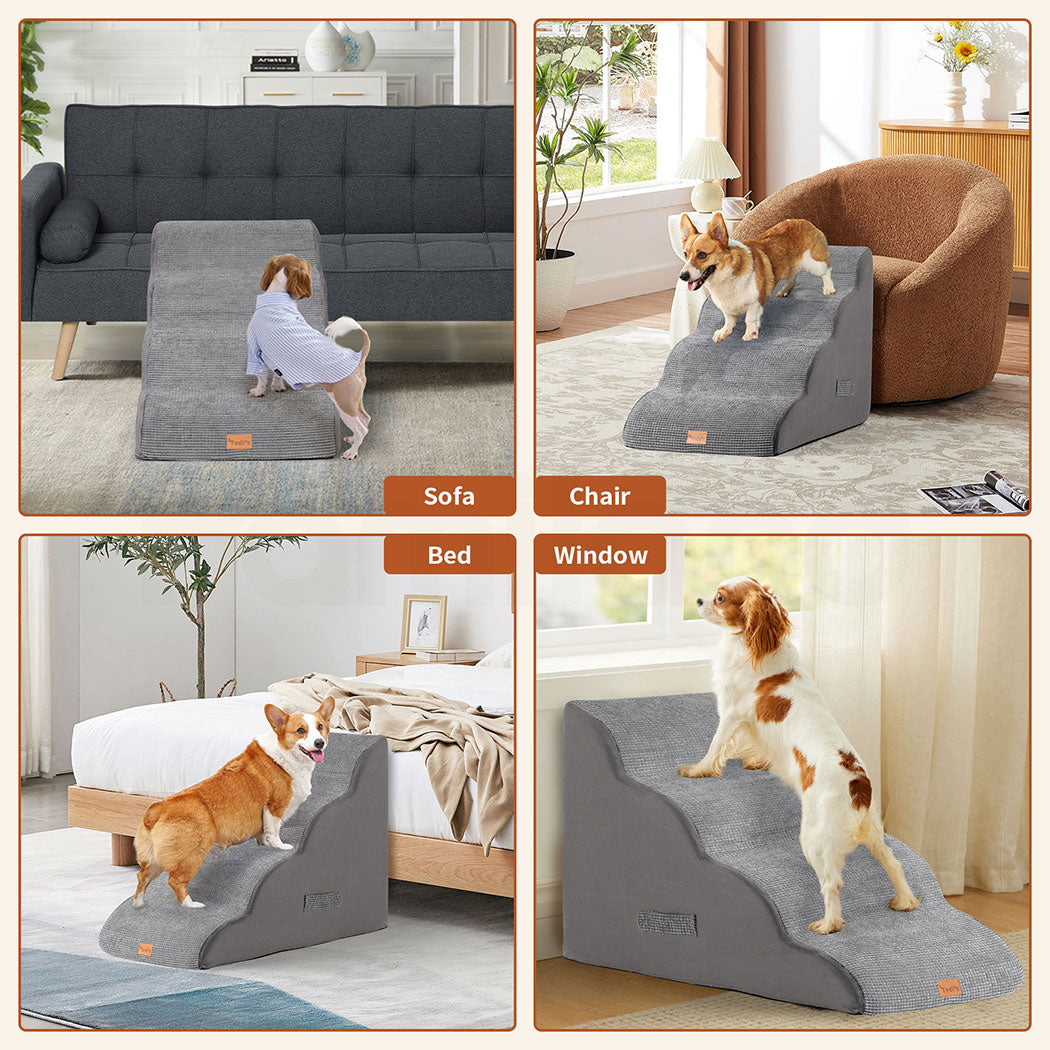 Tedi's 4-Teirs Dog Stairs Ramp for Bed Couch Sofa Steps Removable Washable Portable Foam