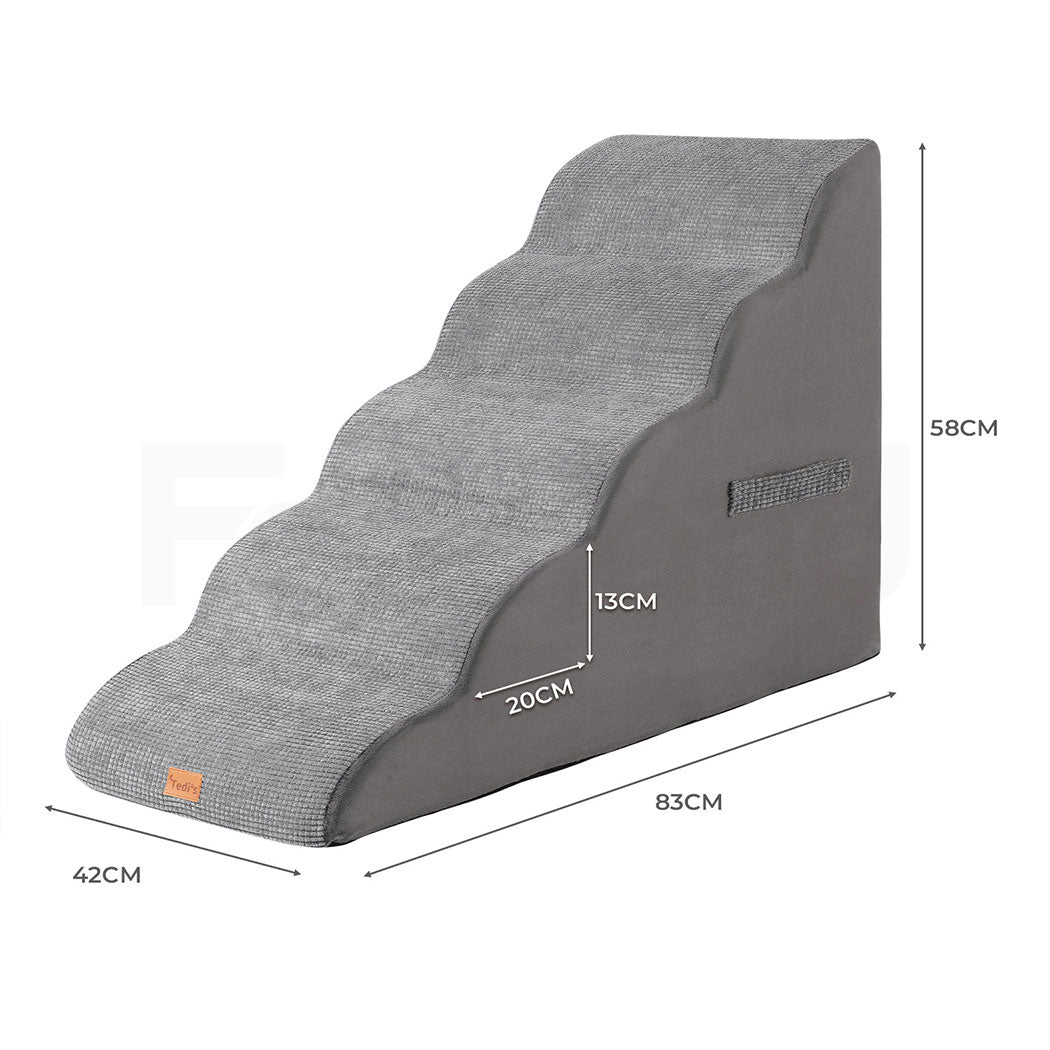 Tedi's 5-Teirs Dog Stairs Ramp for Bed Couch Sofa Steps Removable Washable Portable Foam