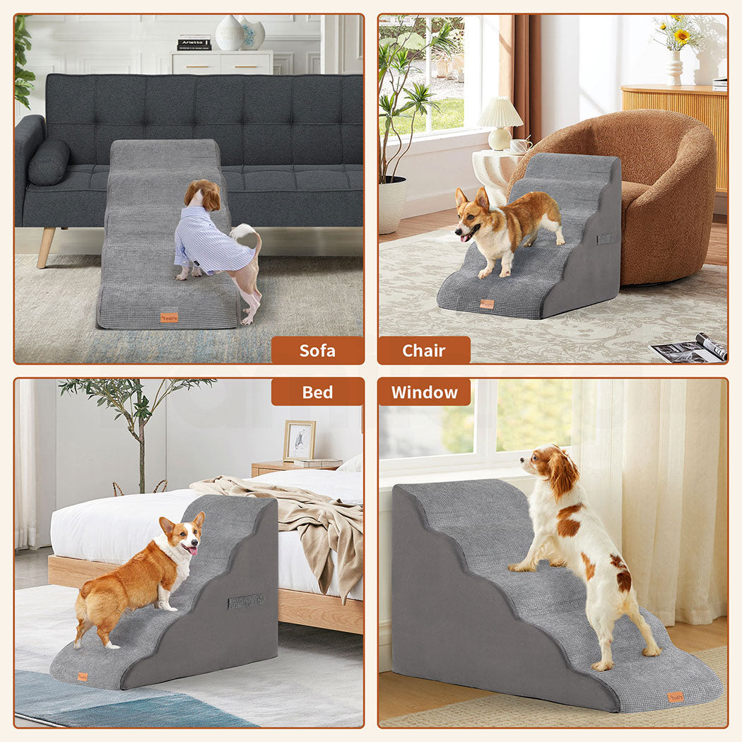 Tedi's 5-Teirs Dog Stairs Ramp for Bed Couch Sofa Steps Removable Washable Portable Foam