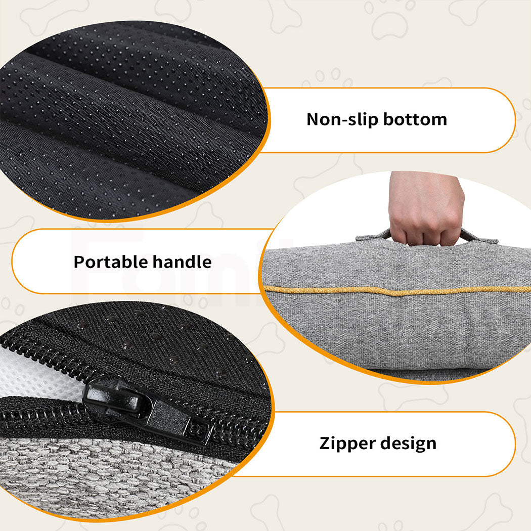 Tedi’s Orthopedic Dog Bed Pet Calming Mat Memory Foam Removable Washable Portable Grey