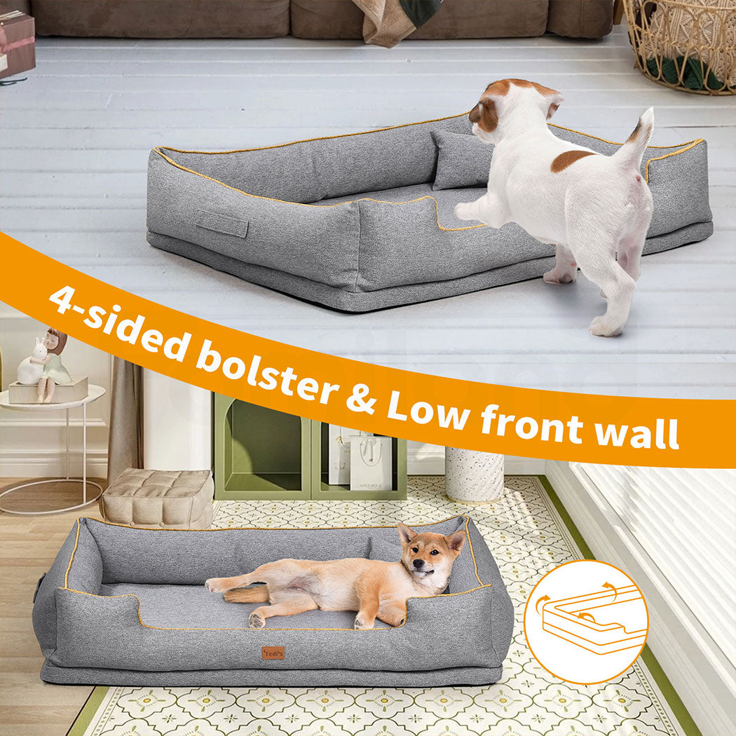 Tedi’s Orthopedic Dog Bed Pet Calming Mat Memory Foam Removable Washable Portable Grey