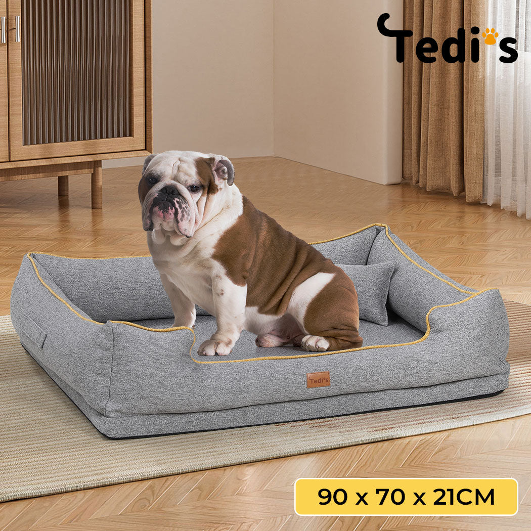 Tedi’s Orthopedic Dog Bed Pet Calming Mat Memory Foam Removable Washable Portable Grey