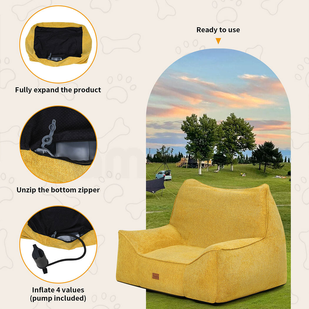 Tedi’s Pet Sofa Inflatable Dog Bed Cat Couch Washable Portable Removable Outdoor Yellow