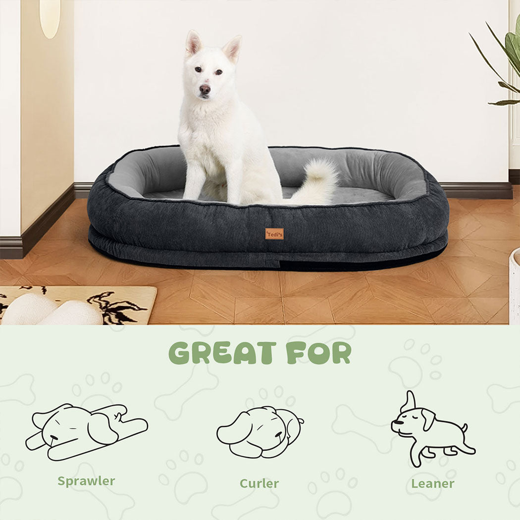 Tedi’s Orthopedic Dog Bed Pet Calming Mat Memory Foam Removable Washable Waterproof Inner Grey