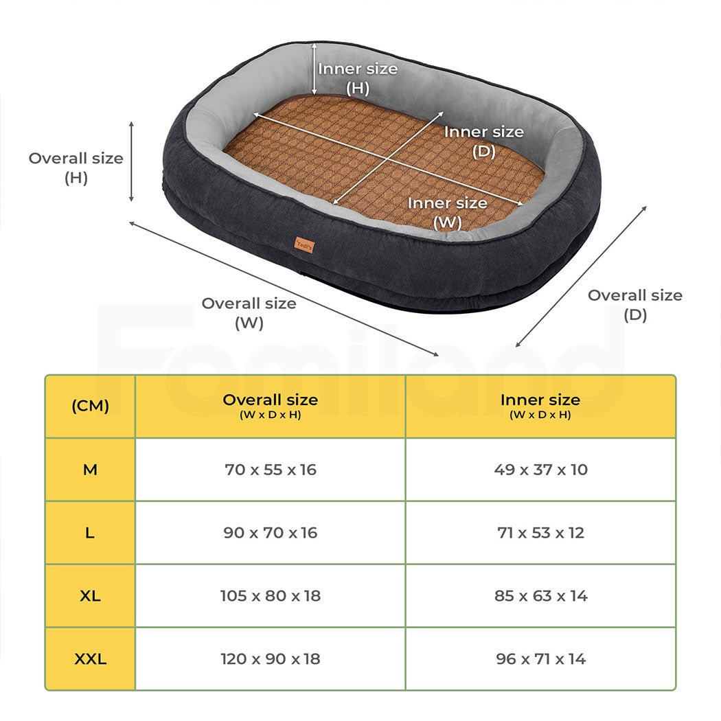 Tedi’s Orthopedic Dog Bed Pet Calming Mat Memory Foam Removable Washable Waterproof Inner Grey