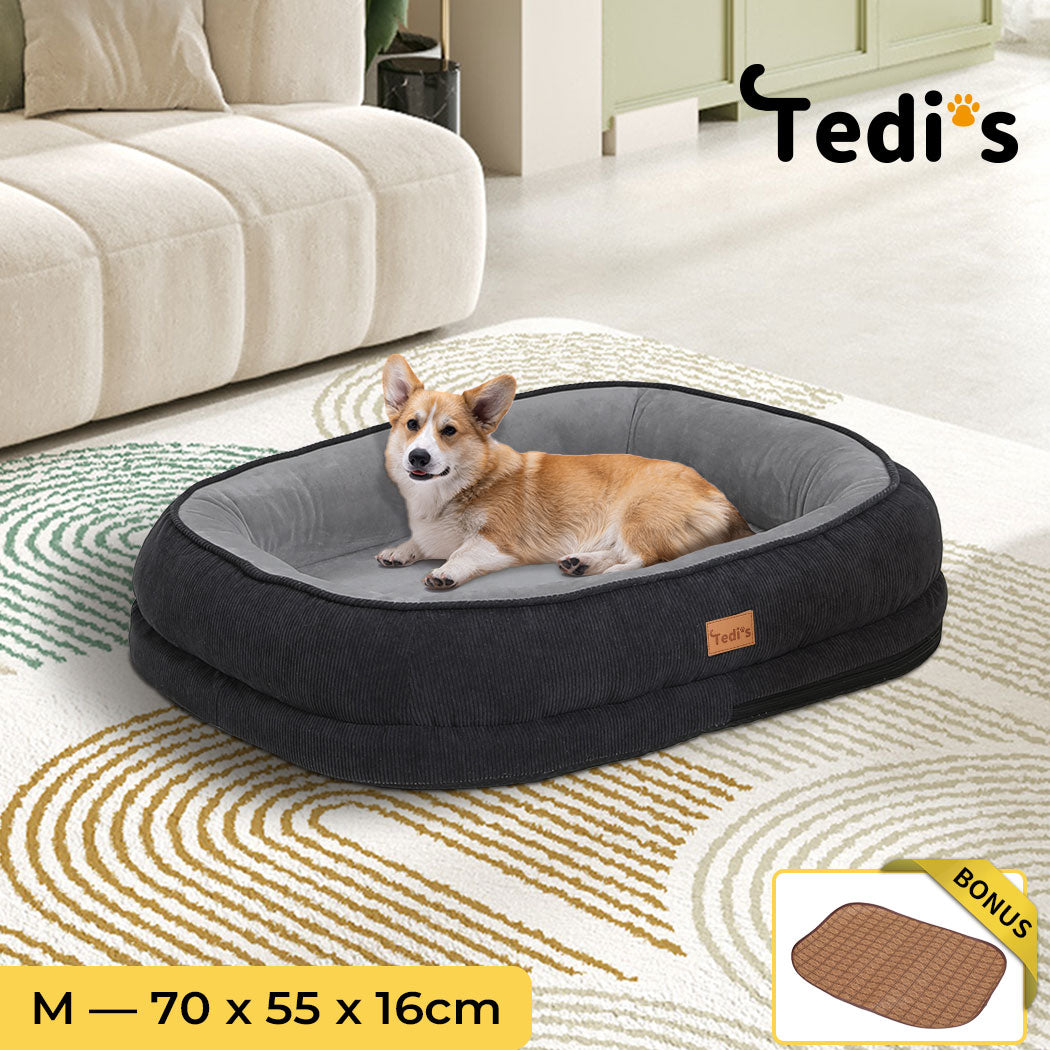Tedi’s Orthopedic Dog Bed Pet Calming Mat Memory Foam Removable Washable Waterproof Inner Grey