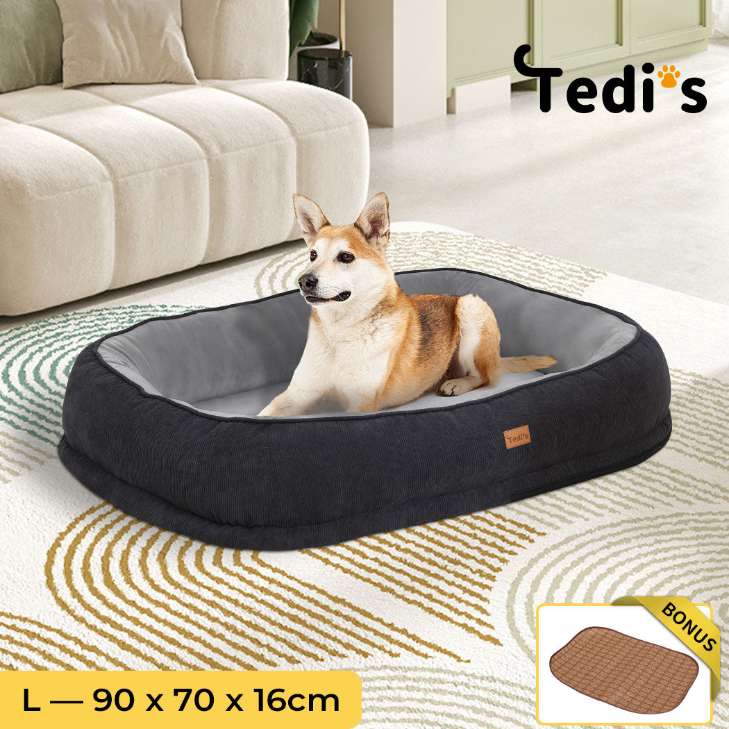 Tedi’s Orthopedic Dog Bed Pet Calming Mat Memory Foam Removable Washable Waterproof Inner Grey
