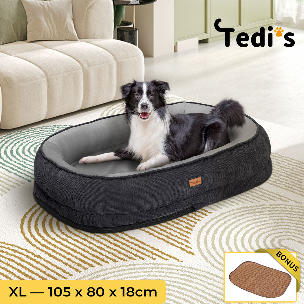 Tedi’s Orthopedic Dog Bed Pet Calming Mat Memory Foam Removable Washable Waterproof Inner Grey