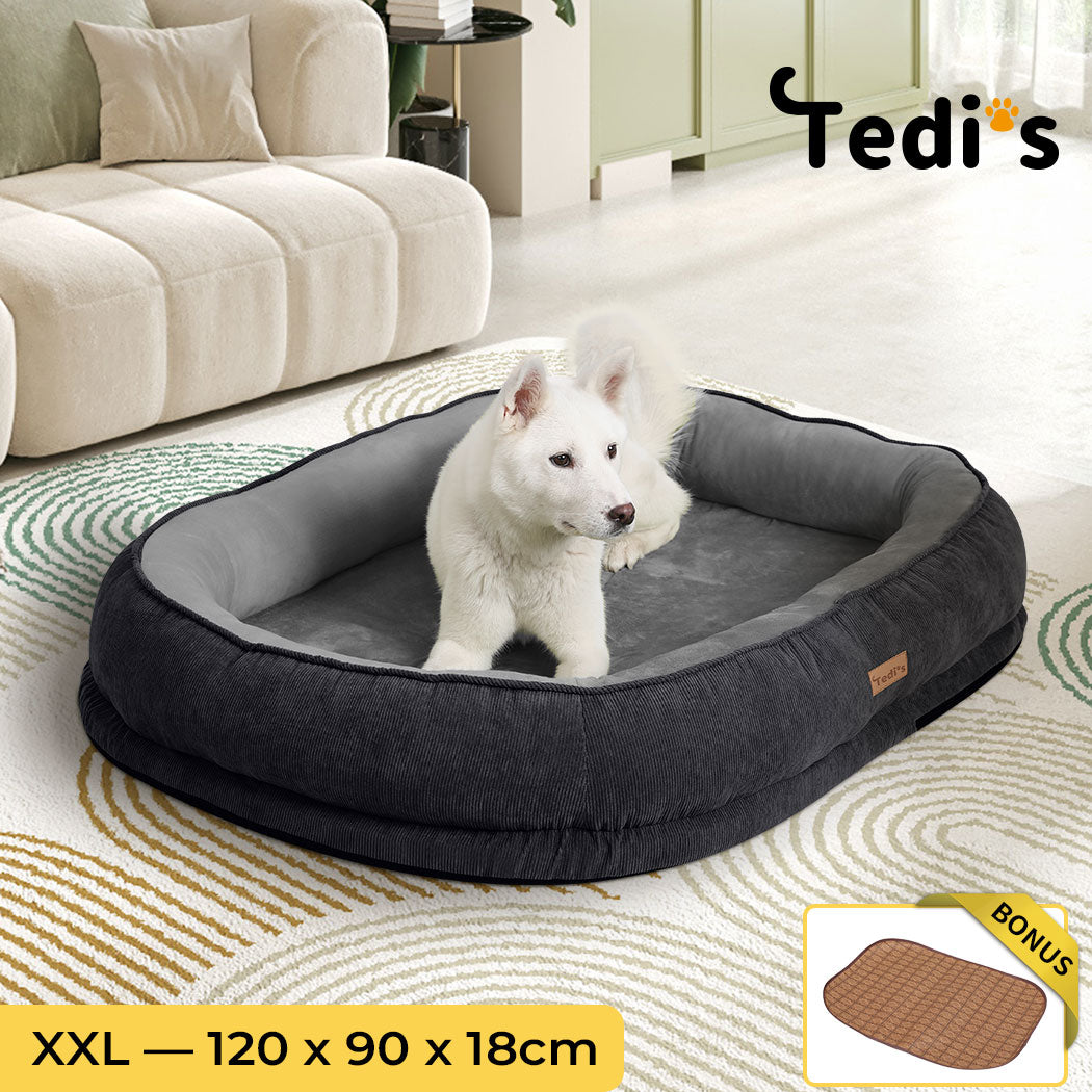 Tedi’s Orthopedic Dog Bed Pet Calming Mat Memory Foam Removable Washable Waterproof Inner Grey