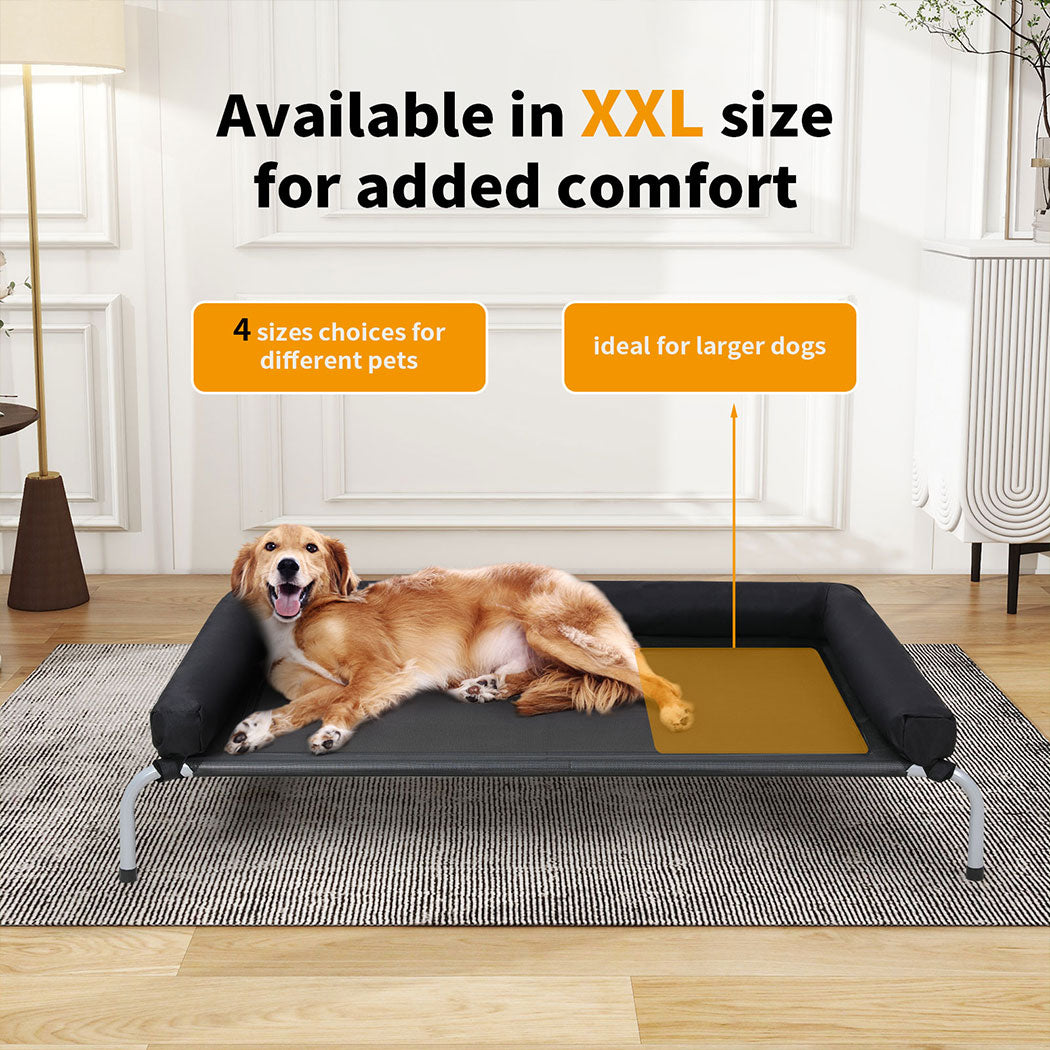 Tedi's Elevated Raised Dog Bed Pet Trampoline Hammock Mesh Sofa Bolster Pillow Black