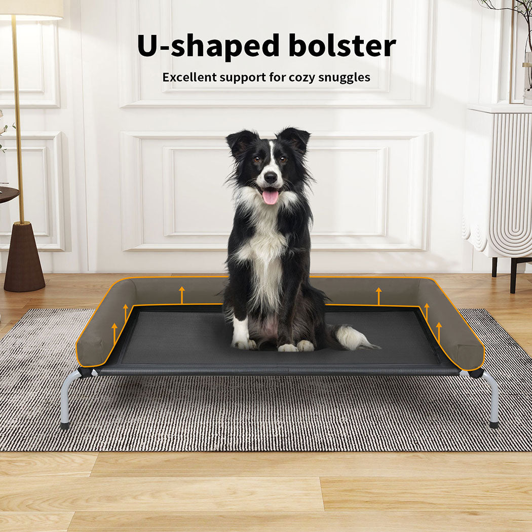 Tedi's Elevated Raised Dog Bed Pet Trampoline Hammock Mesh Sofa Bolster Pillow Black
