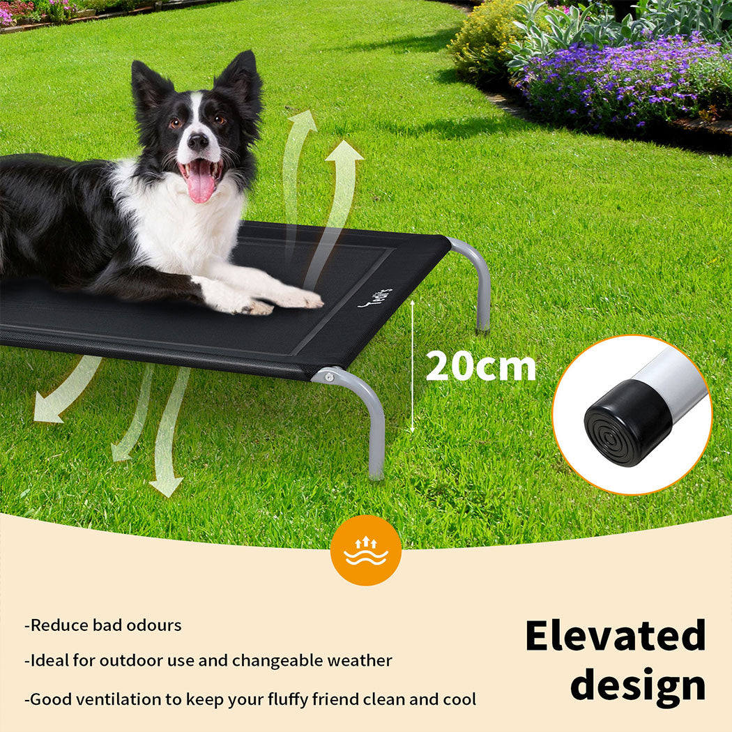 Tedi's Elevated Raised Dog Bed Pet Trampoline Hammock Mesh Sofa Bolster Pillow Black