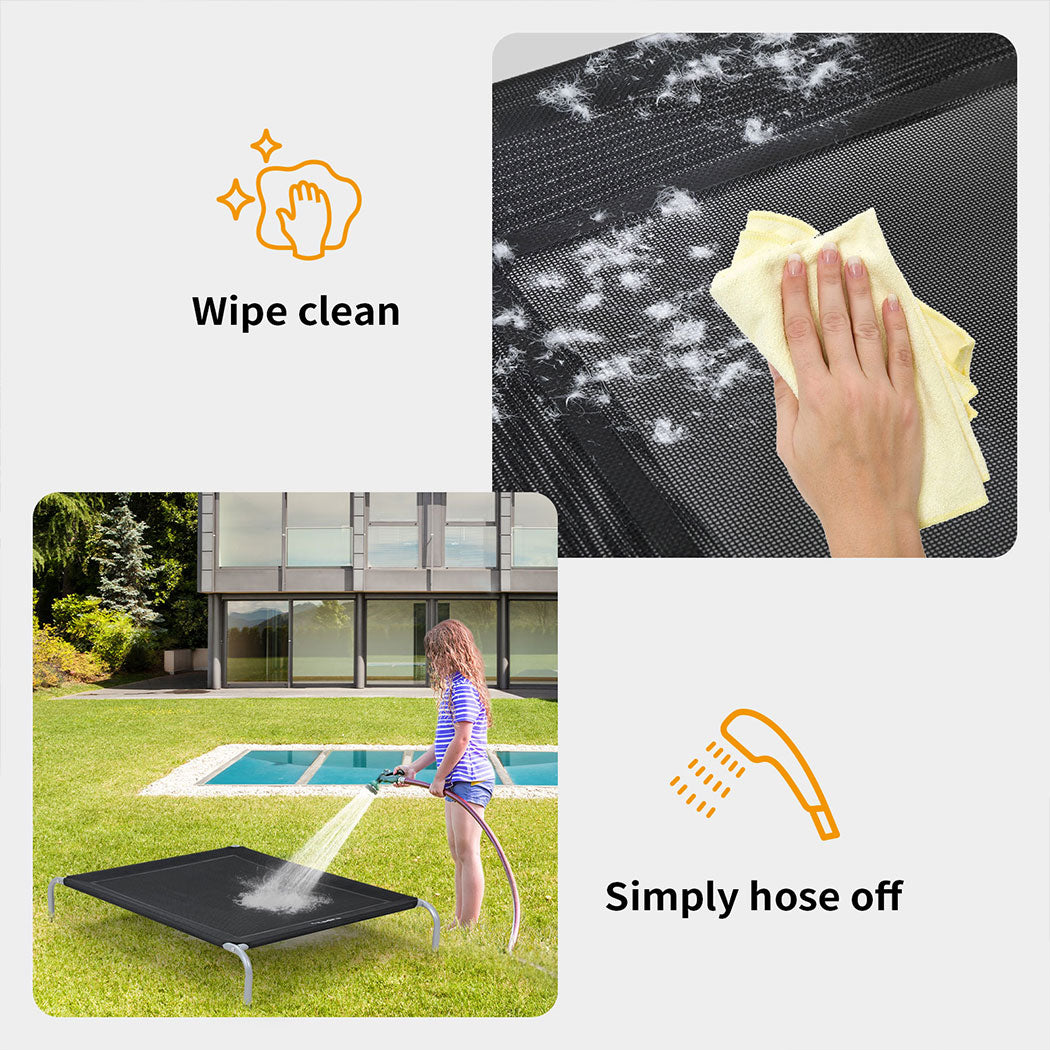 Tedi's Elevated Raised Dog Bed Pet Trampoline Hammock Mesh Sofa Bolster Pillow Black