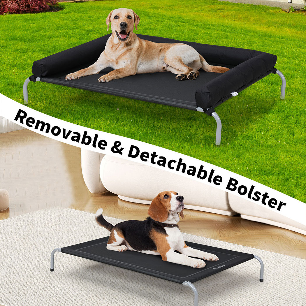 Tedi's Elevated Raised Dog Bed Pet Trampoline Hammock Mesh Sofa Bolster Pillow Black