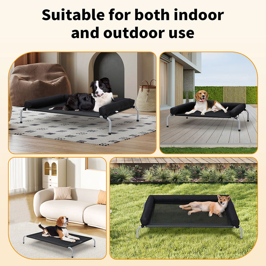Tedi's Elevated Raised Dog Bed Pet Trampoline Hammock Mesh Sofa Bolster Pillow Black