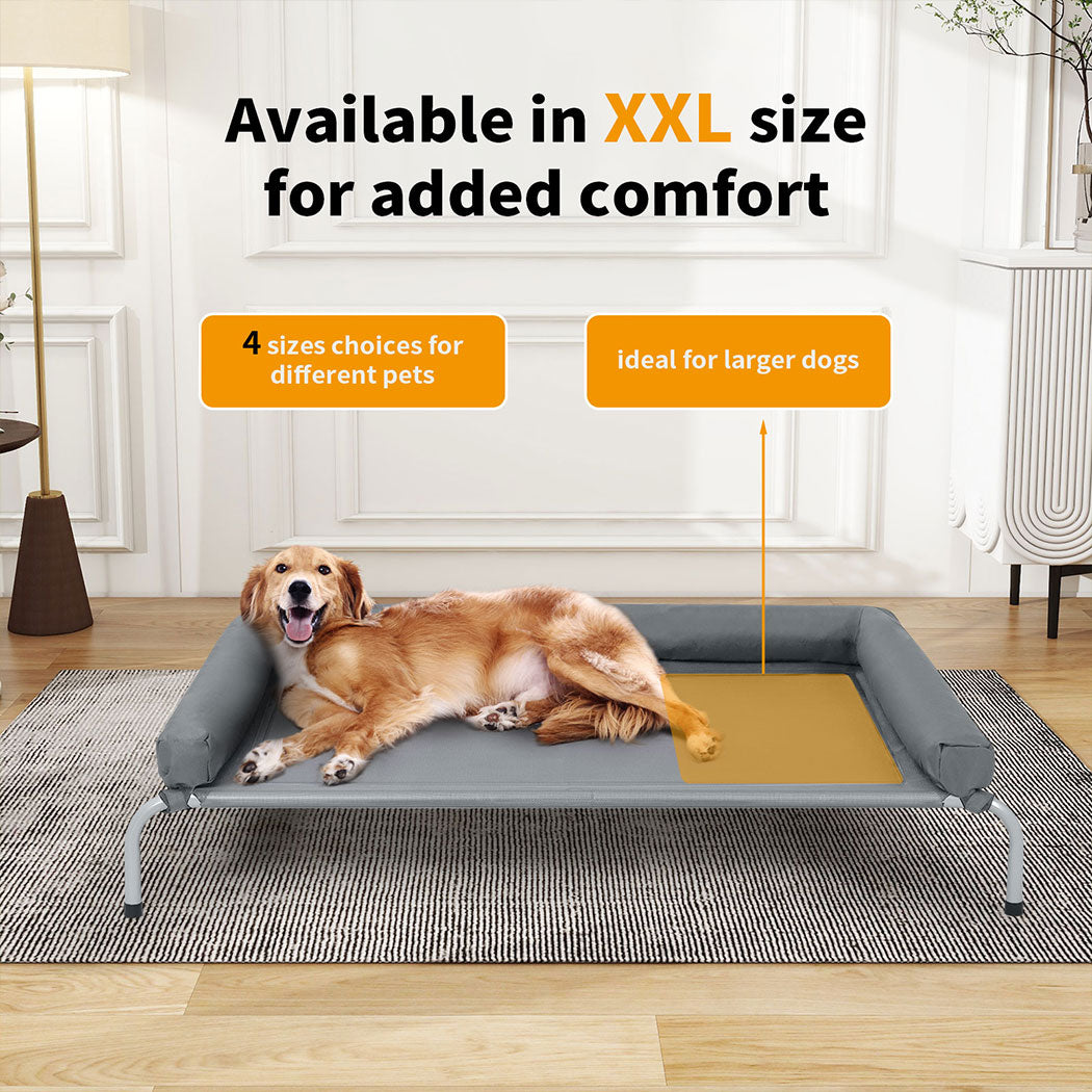 Tedi's Elevated Raised Dog Bed Pet Trampoline Hammock Mesh Sofa Bolster Pillow Grey