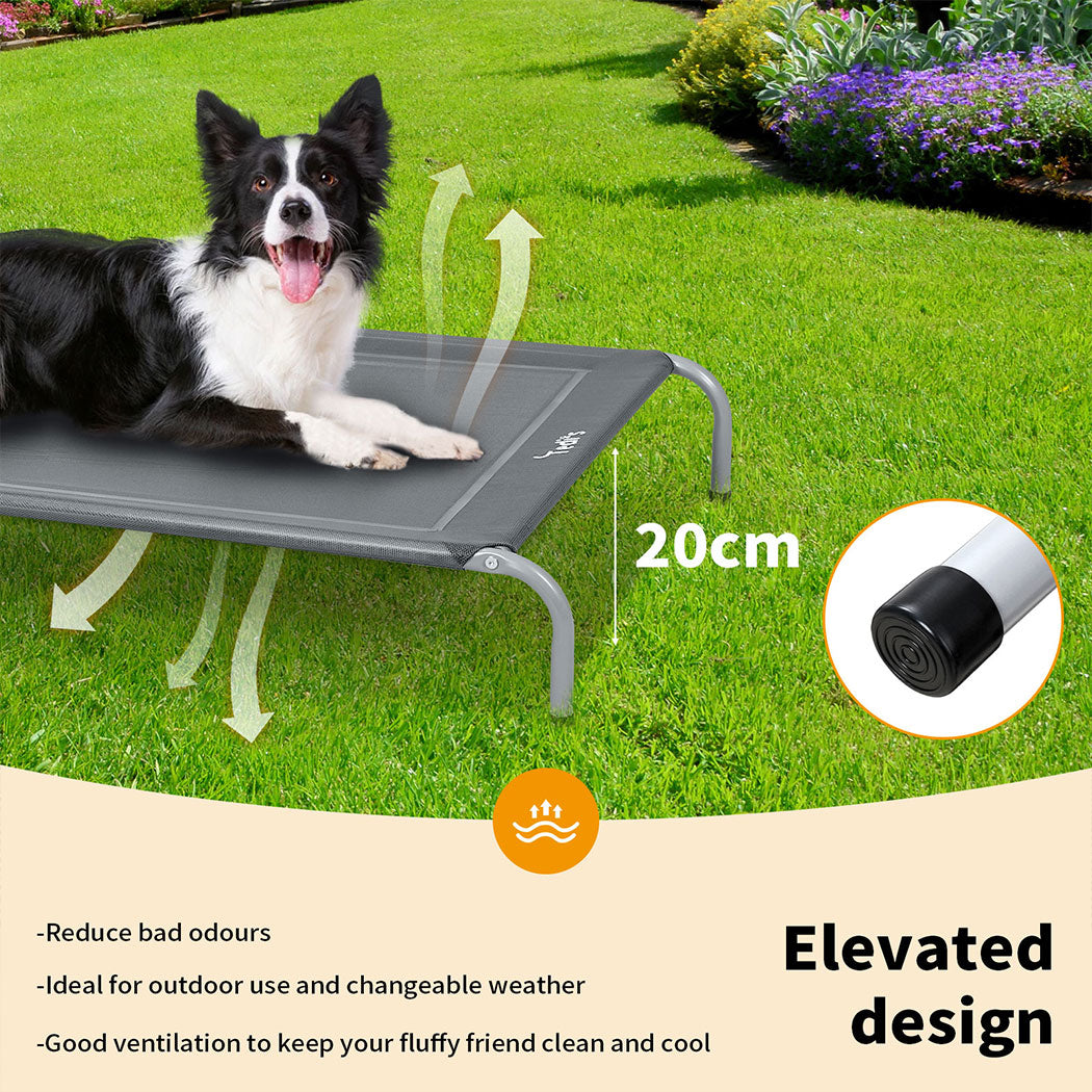 Tedi's Elevated Raised Dog Bed Pet Trampoline Hammock Mesh Sofa Bolster Pillow Grey