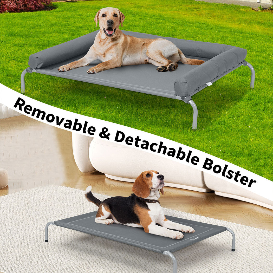 Tedi's Elevated Raised Dog Bed Pet Trampoline Hammock Mesh Sofa Bolster Pillow Grey