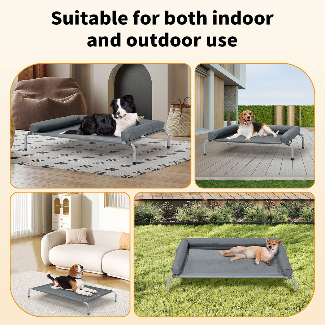 Tedi's Elevated Raised Dog Bed Pet Trampoline Hammock Mesh Sofa Bolster Pillow Grey