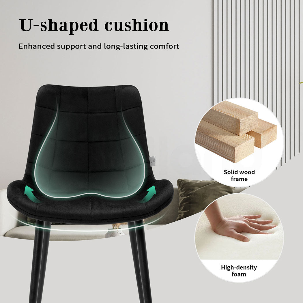 Familand Dining Chairs Set Of 4 Velvet Padded Seat Kitchen Living Room Chair Black