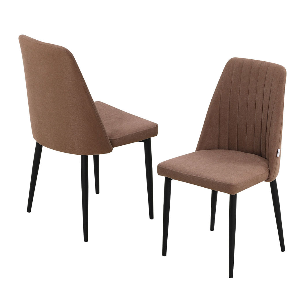 Familand 2x Dining Chairs Linen Padded Seat Kitchen Living Room Chair Metal Brown