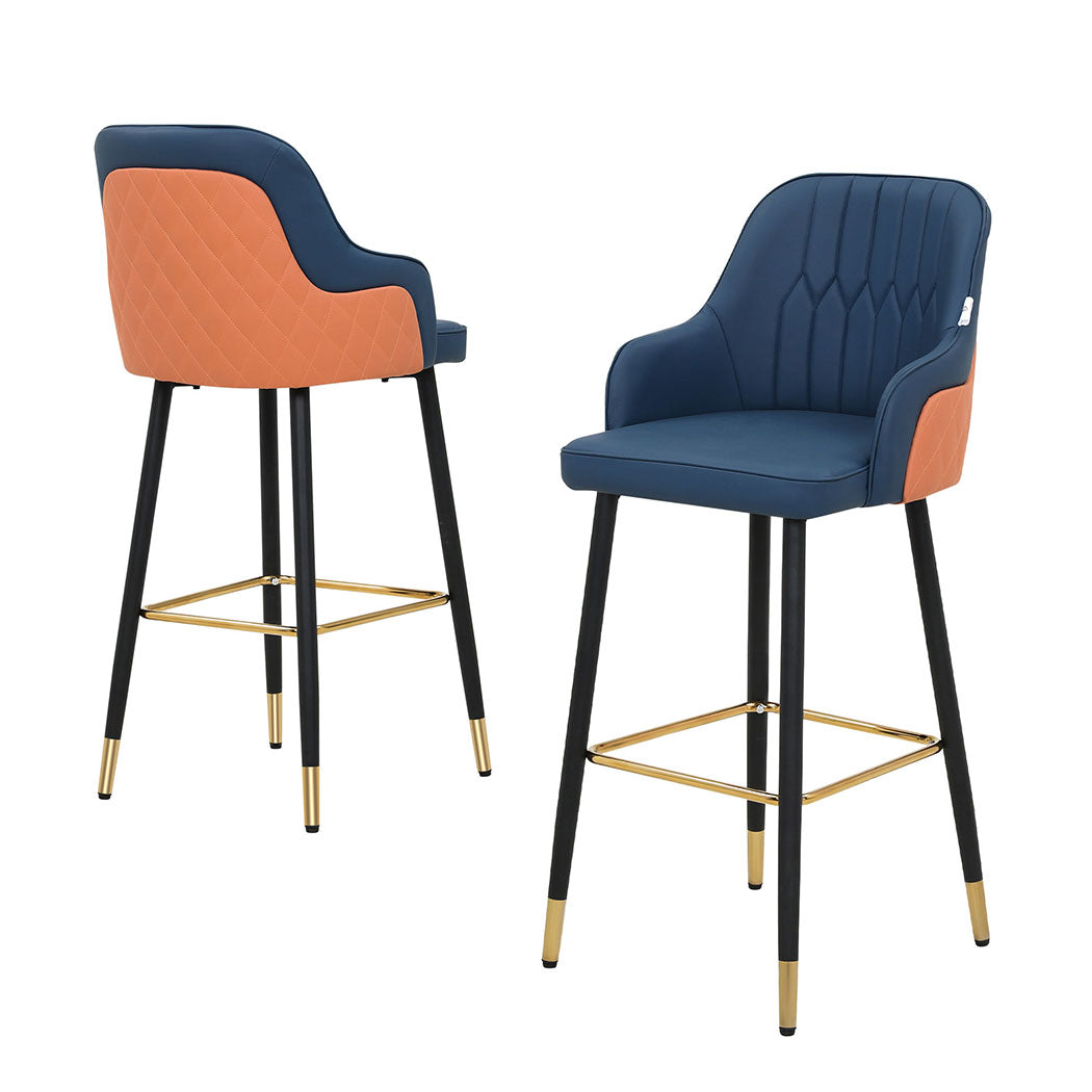 Familand Bar Stools x2 Leather Barstools Dining Kitchen Stool Chairs Metal