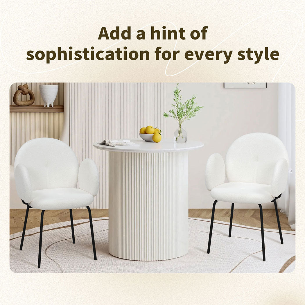 Familand 2x Dining Chair Armchair Accent Padded Seat Living Room Sherpa White