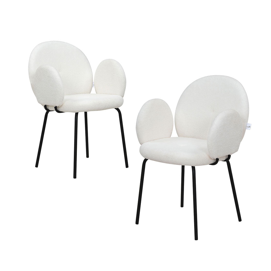 Familand 2x Dining Chair Armchair Accent Padded Seat Living Room Sherpa White