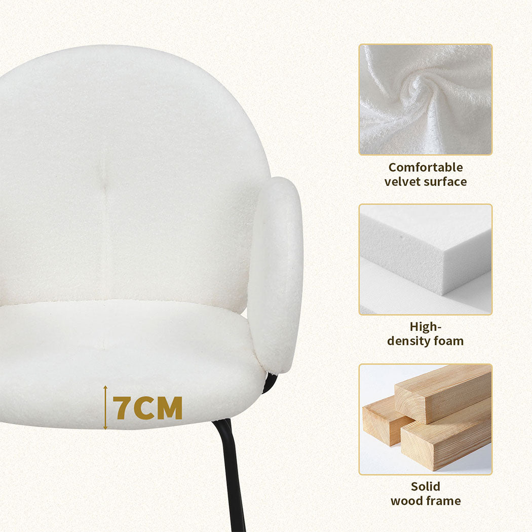 Familand 2x Dining Chair Armchair Accent Padded Seat Living Room Sherpa White