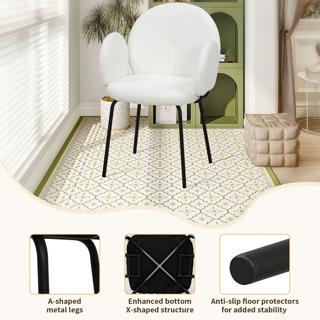 Familand 2x Dining Chair Armchair Accent Padded Seat Living Room Sherpa White