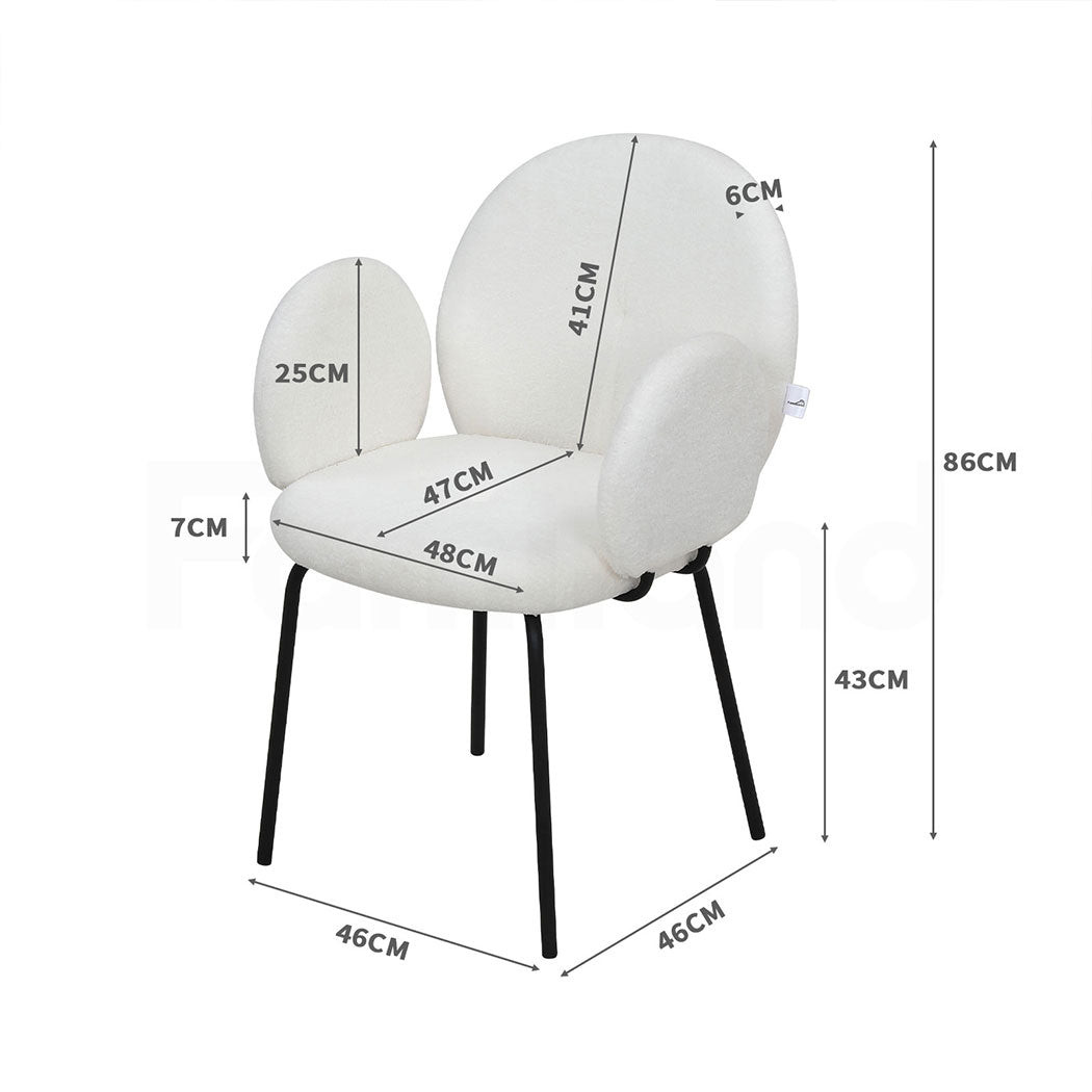 Familand 2x Dining Chair Armchair Accent Padded Seat Living Room Sherpa White