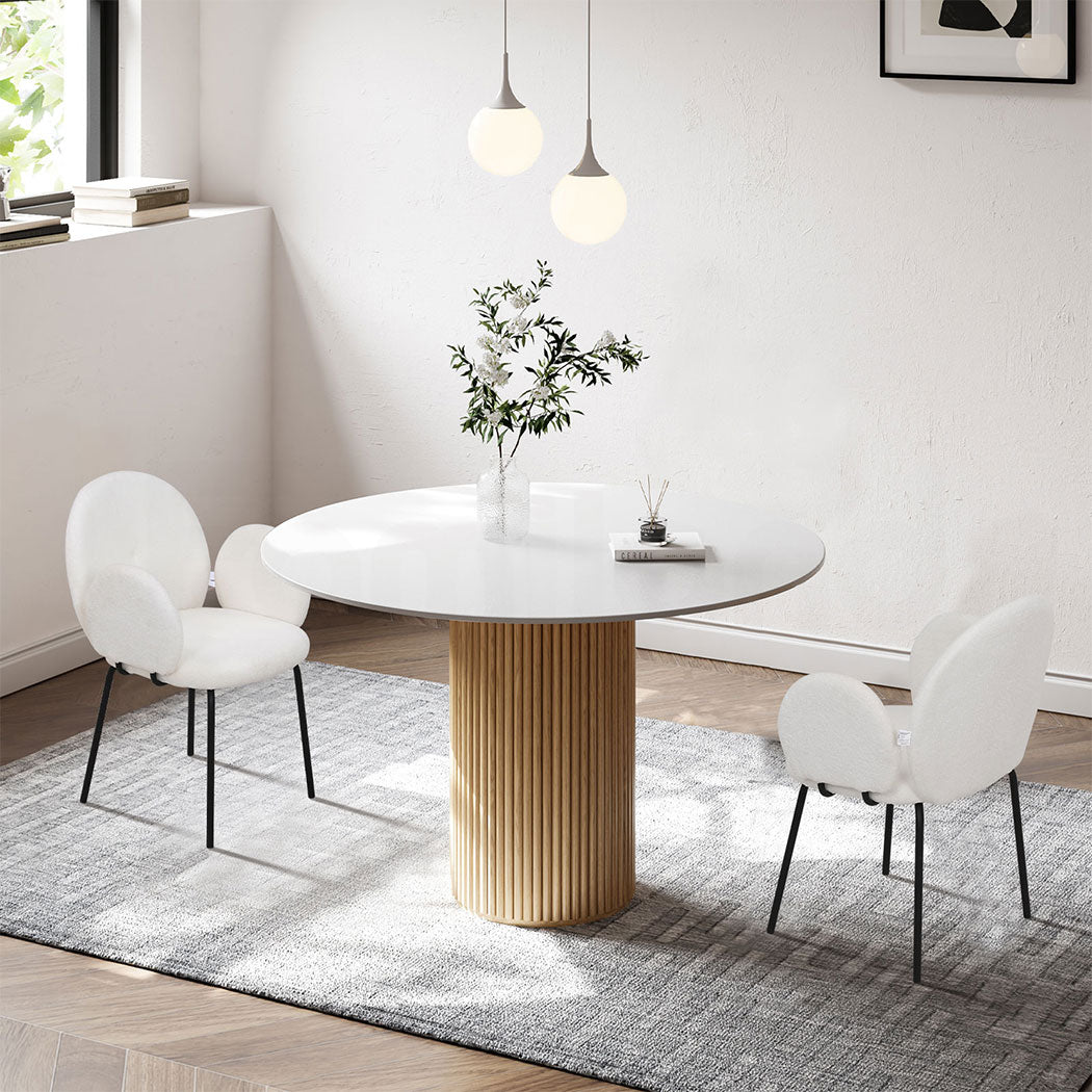 Familand 2x Dining Chair Armchair Accent Padded Seat Living Room Sherpa White