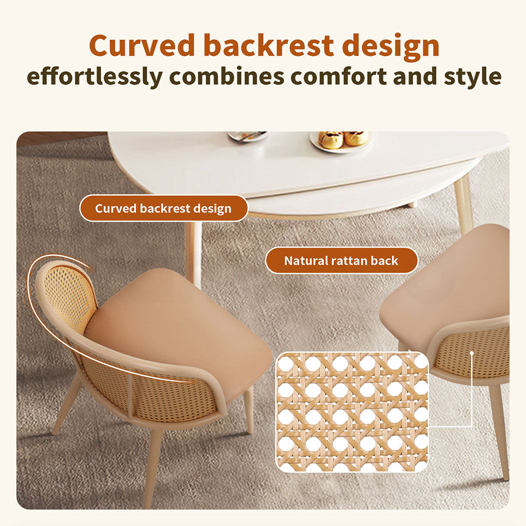 Familand 4x Dining Chairs Kitchen Rattan Dinner Chair Faux Leather Upholstered Cream