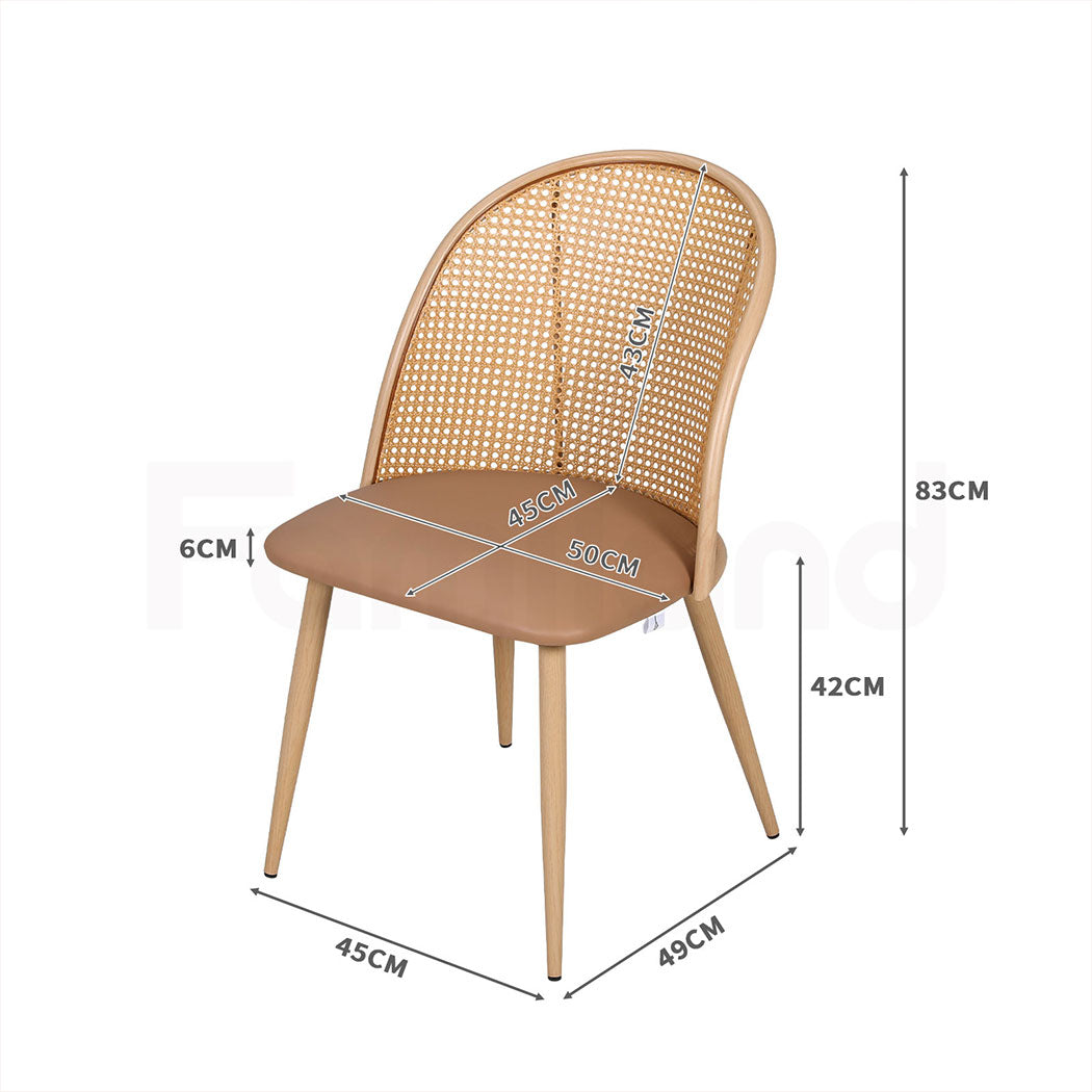 Familand 4x Dining Chairs Kitchen Rattan Dinner Chair Faux Leather Upholstered Cream