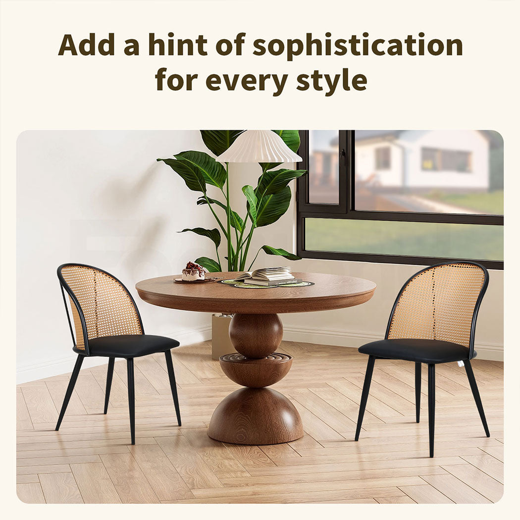 Familand 4x Dining Chairs Kitchen Rattan Dinner Chair Faux Leather Upholstered Black