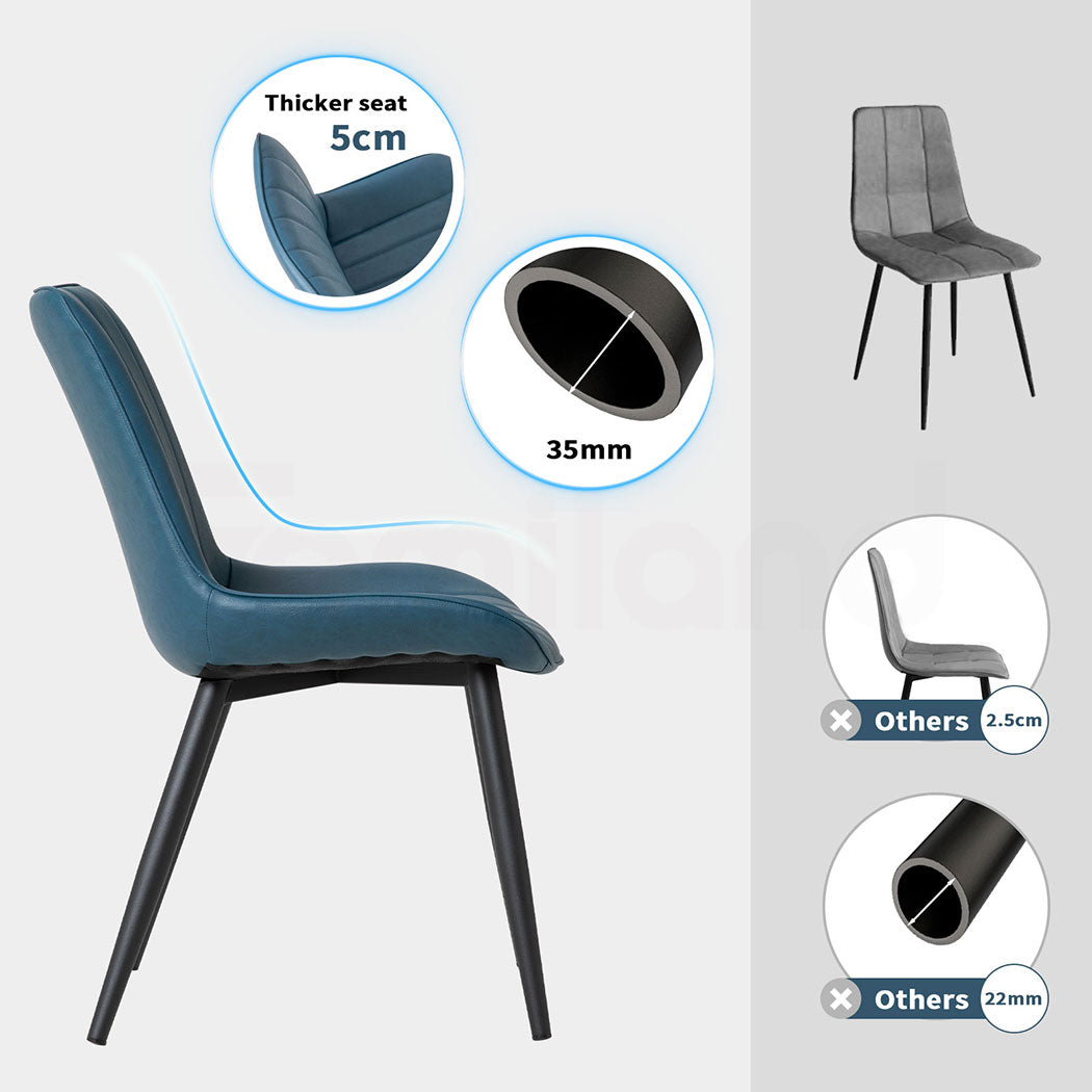 Familand 2x Dining Chairs Faux Leather Upholstered Kitchen Living Room Chair Metal Navy