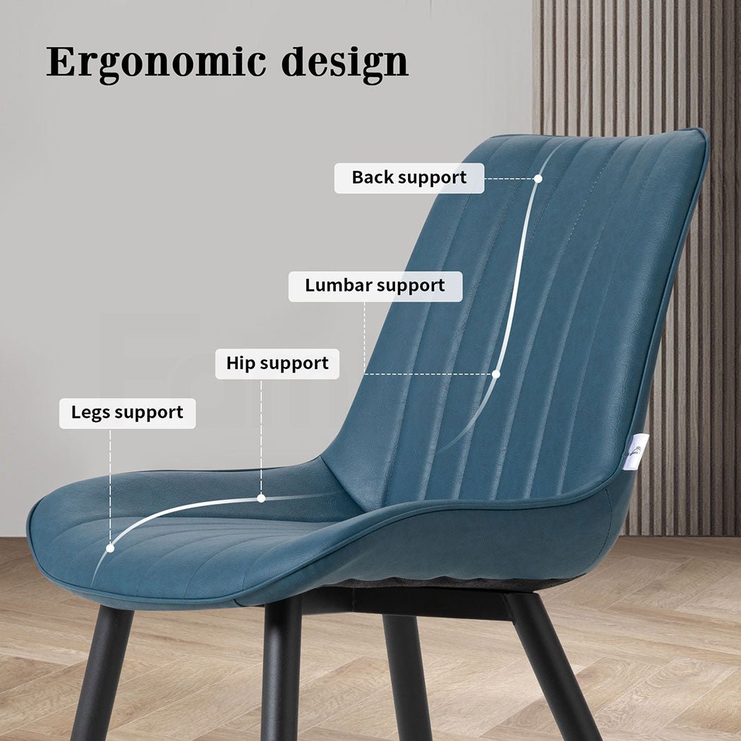 Familand 2x Dining Chairs Faux Leather Upholstered Kitchen Living Room Chair Metal Navy