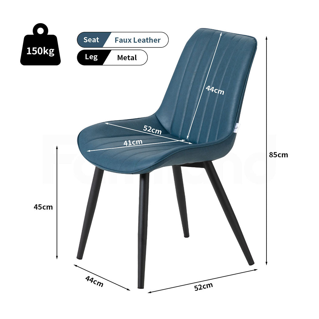 Familand 2x Dining Chairs Faux Leather Upholstered Kitchen Living Room Chair Metal Navy