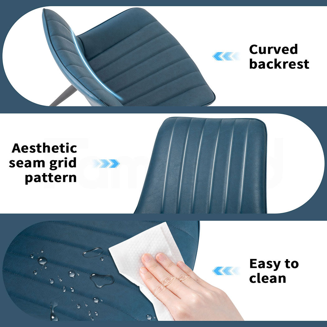 Familand 2x Dining Chairs Faux Leather Upholstered Kitchen Living Room Chair Metal Navy