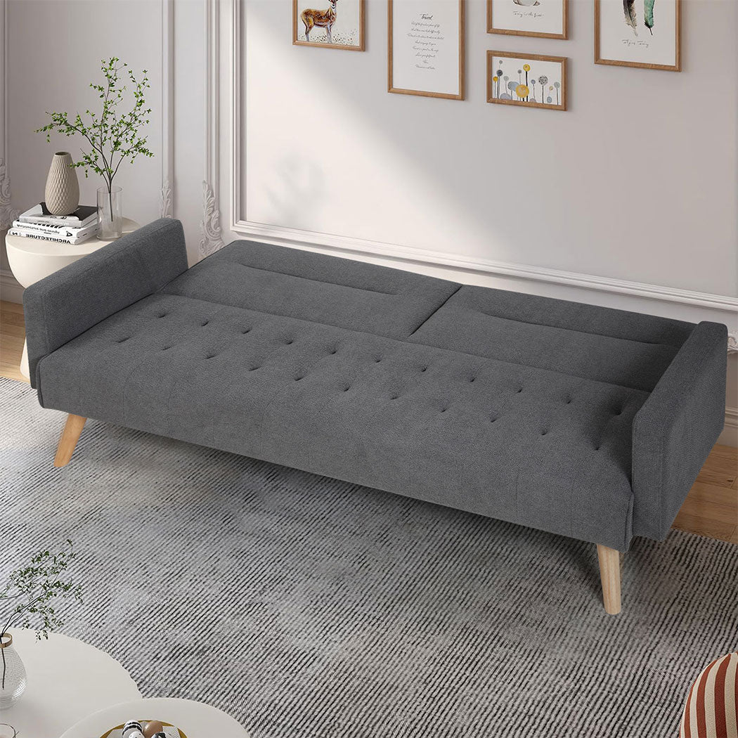 Familand 3 Seater Convertible Sofa Bed Loveseat Recliner Lounge Adjustable Back Grey