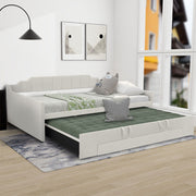 Familand Queen Daybed Trundle Bed Storage Drawer Upholstered Day Bed Frame Cream