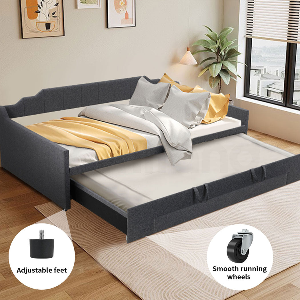 Familand Queen Daybed Trundle Bed Storage Drawer Upholstered Day Bed Frame Grey
