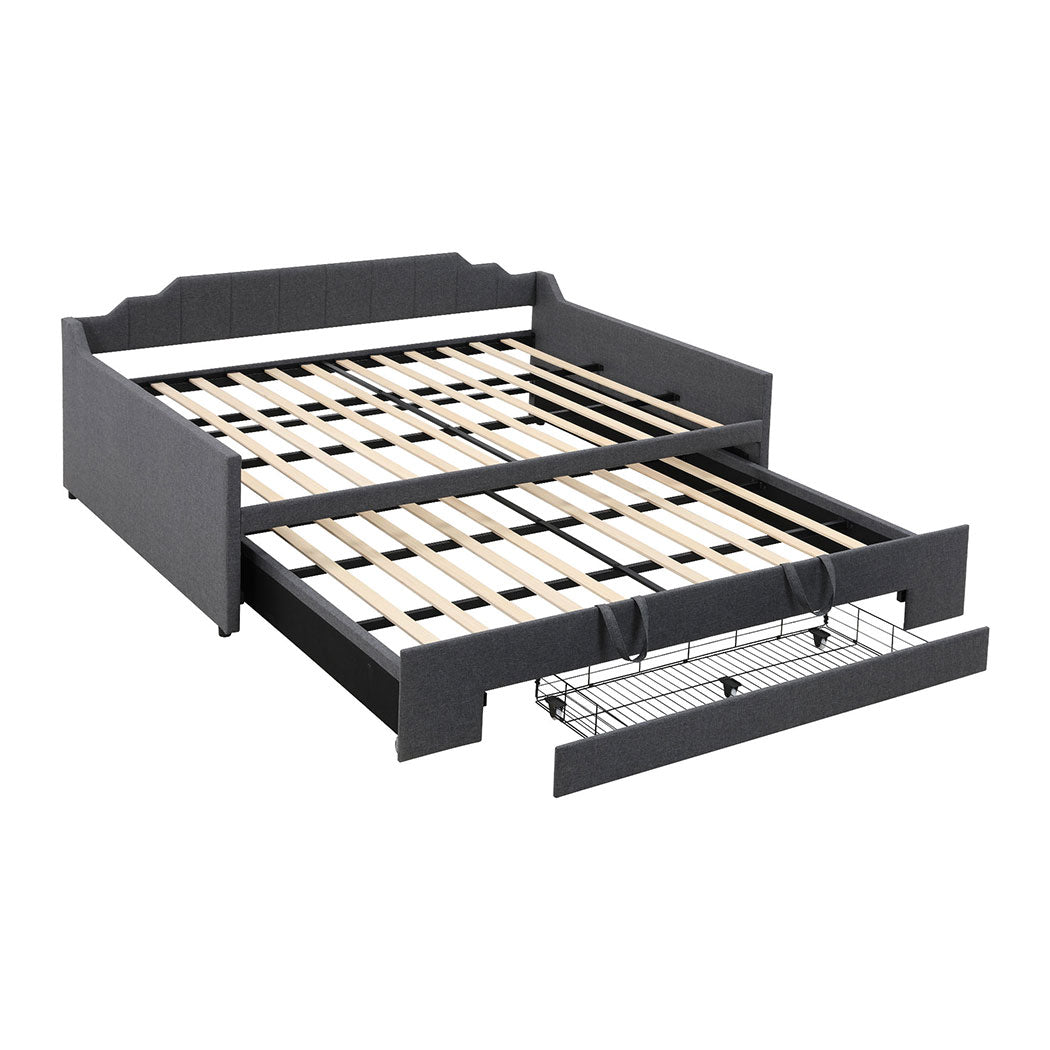 Familand Queen Daybed Trundle Bed Storage Drawer Upholstered Day Bed Frame Grey