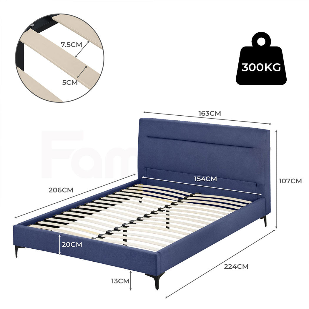 Familand Queen Size Platform Bed Frame Upholstered Headboard in Blue