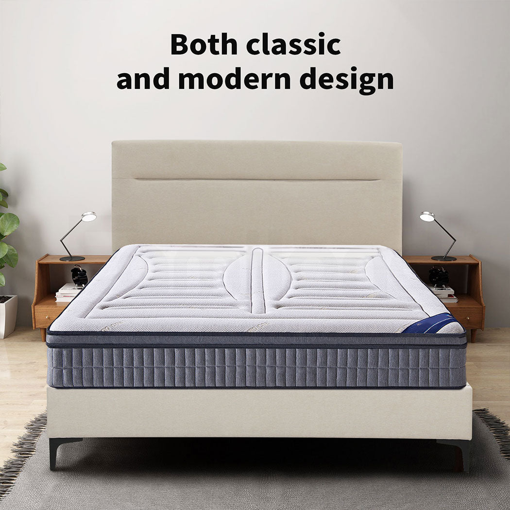 Familand Queen Size Platform Bed Frame Upholstered Headboard in Cream