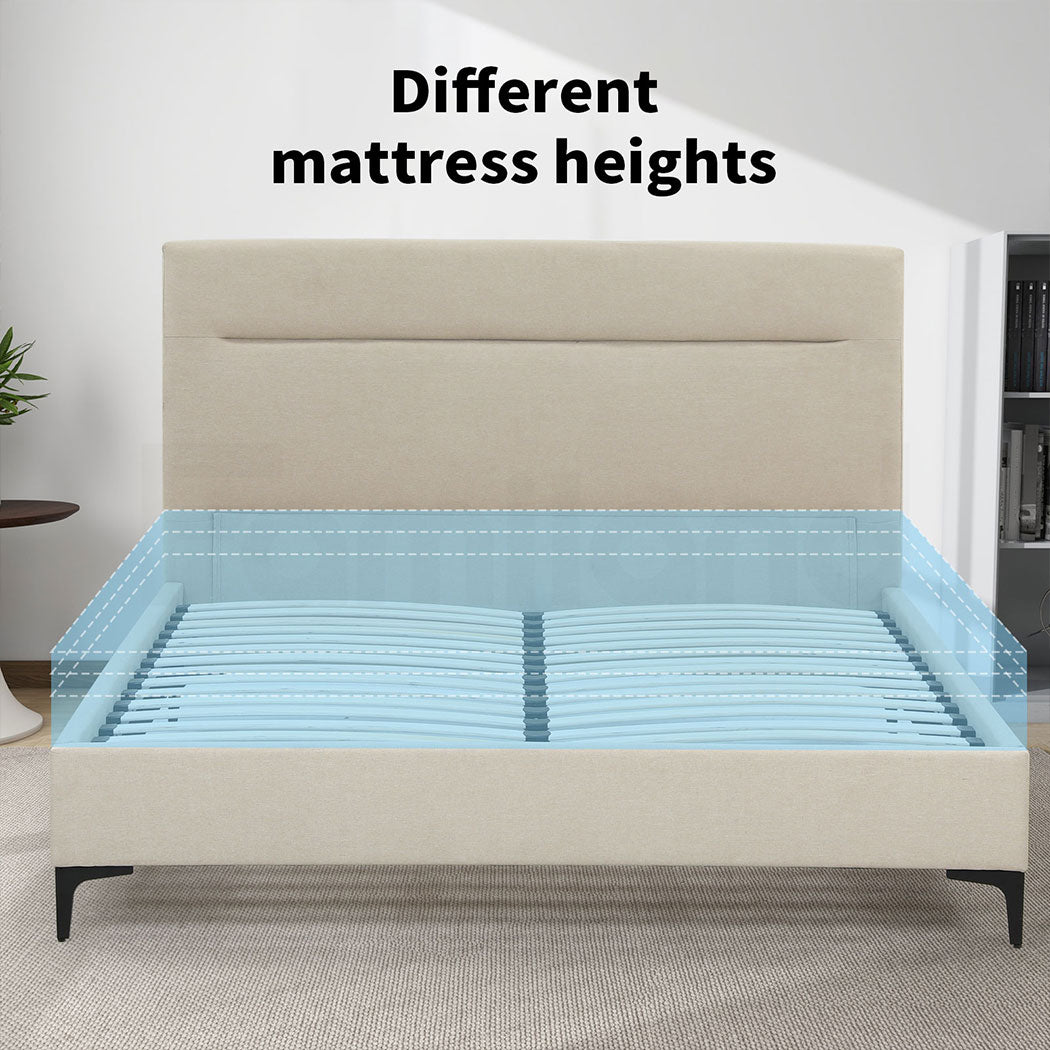 Familand Queen Size Platform Bed Frame Upholstered Headboard in Cream
