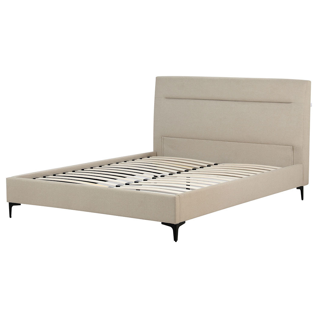 Familand Queen Size Platform Bed Frame Upholstered Headboard in Cream